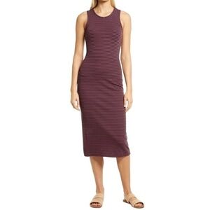 New Marin Layer Lexi Rib Daytime Midi Dress Eclipse Auburn Stripe Red Blue Large